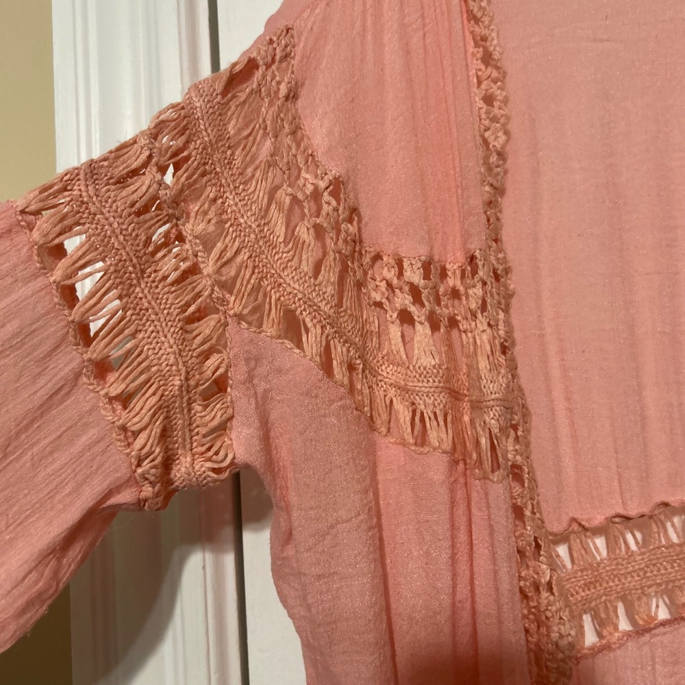 Do everything in love Peach Crochet Fringe Cardigan - Picture 9 of 9